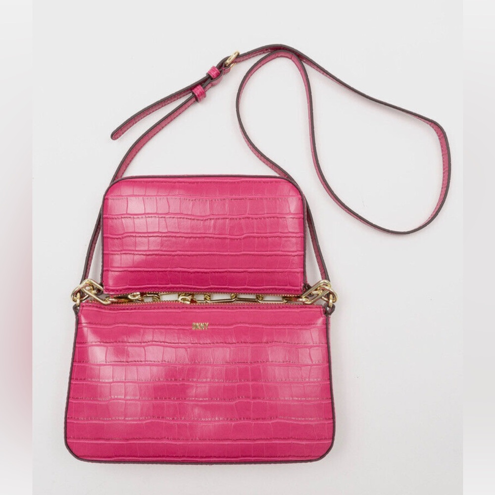 DKNY Double Crossbody Hot Pink Chain Bag Set of 2 Bags AUTHENTIC NEW - Picture 2 of 14